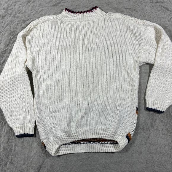 Vintage 90s Women's Cable Knit Sweater White Large Hand Knit Chunky Fisherman - Picture 6 of 8